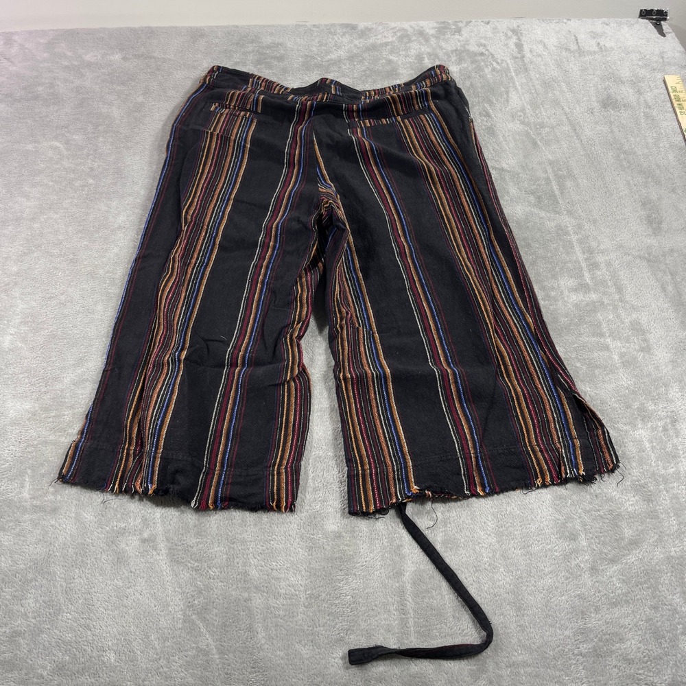 Democracy Crop Pants Womens 12 Black Striped Flex-ellent Raw Hem Wide Leg Boho - Picture 7 of 11